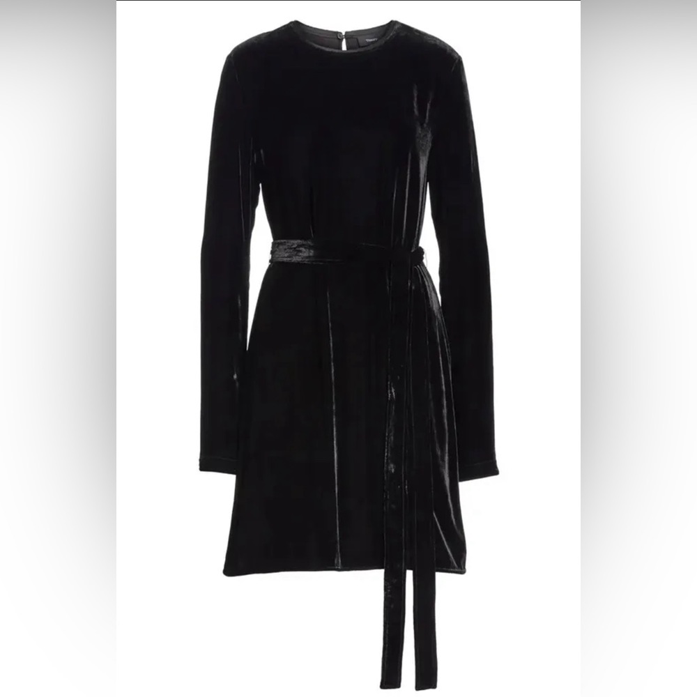 Theory Belted Crinkled Velvet Dress